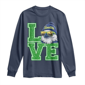 Seattle LOVE Hawk Graphic Long Sleeve Shirt Blue and Green Game Day Sports Fan TS02 Navy Print Your Wear
