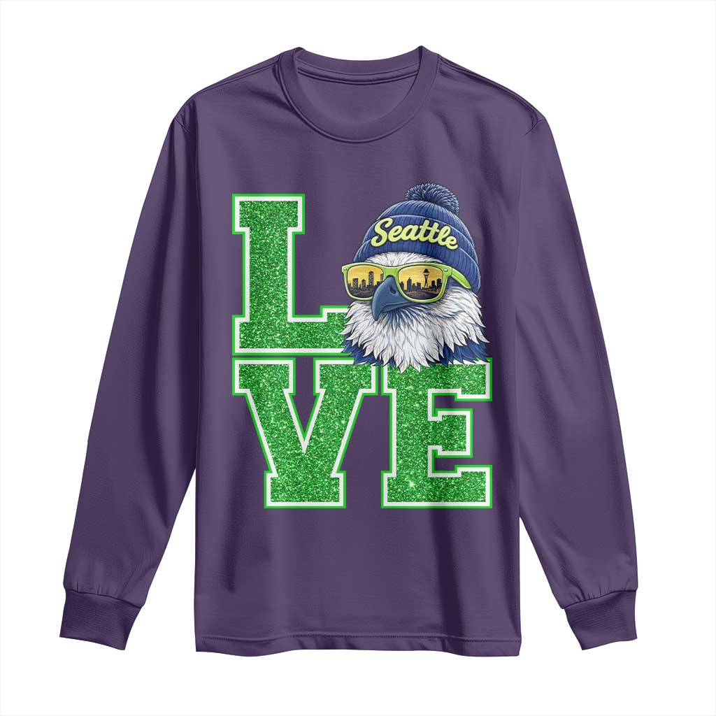 Seattle LOVE Hawk Graphic Long Sleeve Shirt Blue and Green Game Day Sports Fan TS02 Purple Print Your Wear