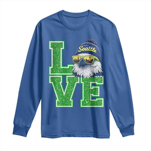 Seattle LOVE Hawk Graphic Long Sleeve Shirt Blue and Green Game Day Sports Fan TS02 Royal Blue Print Your Wear