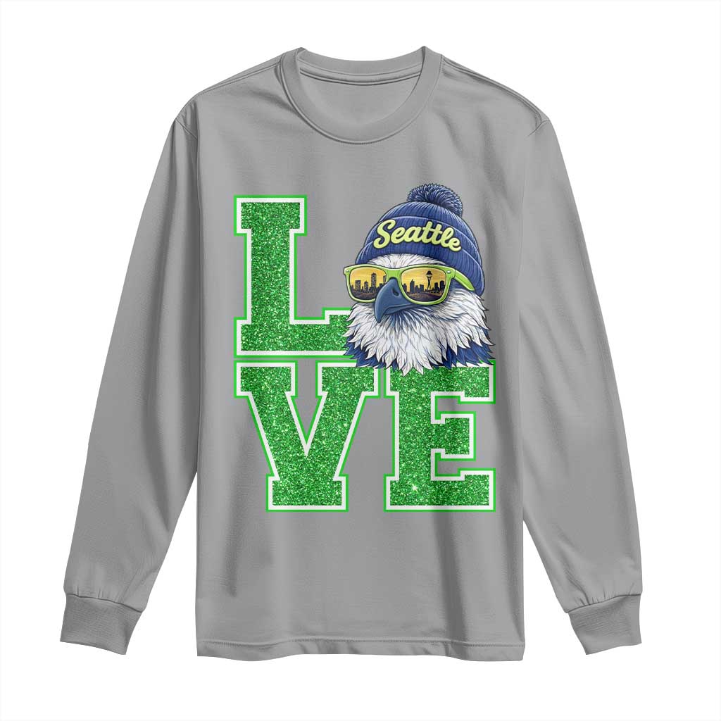 Seattle LOVE Hawk Graphic Long Sleeve Shirt Blue and Green Game Day Sports Fan TS02 Sport Gray Print Your Wear