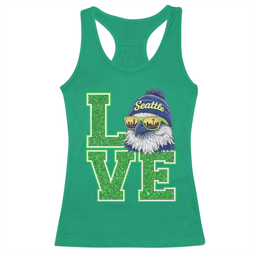 Seattle LOVE Hawk Graphic Racerback Tank Top Blue and Green Game Day Sports Fan TS02 Irish Green Print Your Wear