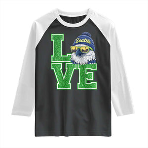 Seattle LOVE Hawk Graphic Raglan Shirt Blue and Green Game Day Sports Fan TS02 Black White Print Your Wear