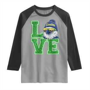 Seattle LOVE Hawk Graphic Raglan Shirt Blue and Green Game Day Sports Fan TS02 Sport Gray Black Print Your Wear