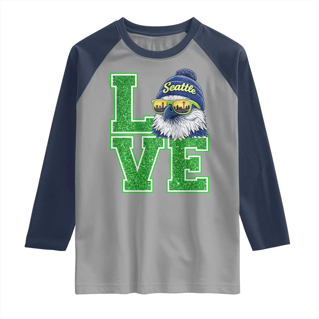 Seattle LOVE Hawk Graphic Raglan Shirt Blue and Green Game Day Sports Fan TS02 Sport Gray Navy Print Your Wear