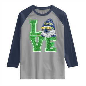 Seattle LOVE Hawk Graphic Raglan Shirt Blue and Green Game Day Sports Fan TS02 Sport Gray Navy Print Your Wear