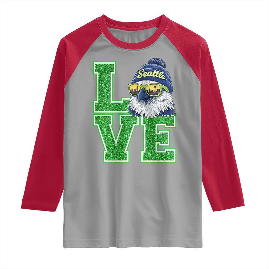 Seattle LOVE Hawk Graphic Raglan Shirt Blue and Green Game Day Sports Fan TS02 Sport Gray Red Print Your Wear