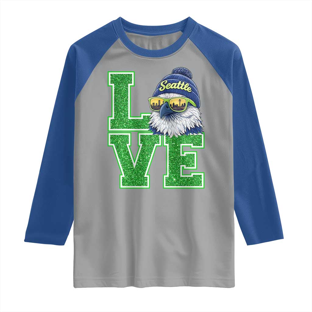 Seattle LOVE Hawk Graphic Raglan Shirt Blue and Green Game Day Sports Fan TS02 Sport Gray Royal Print Your Wear
