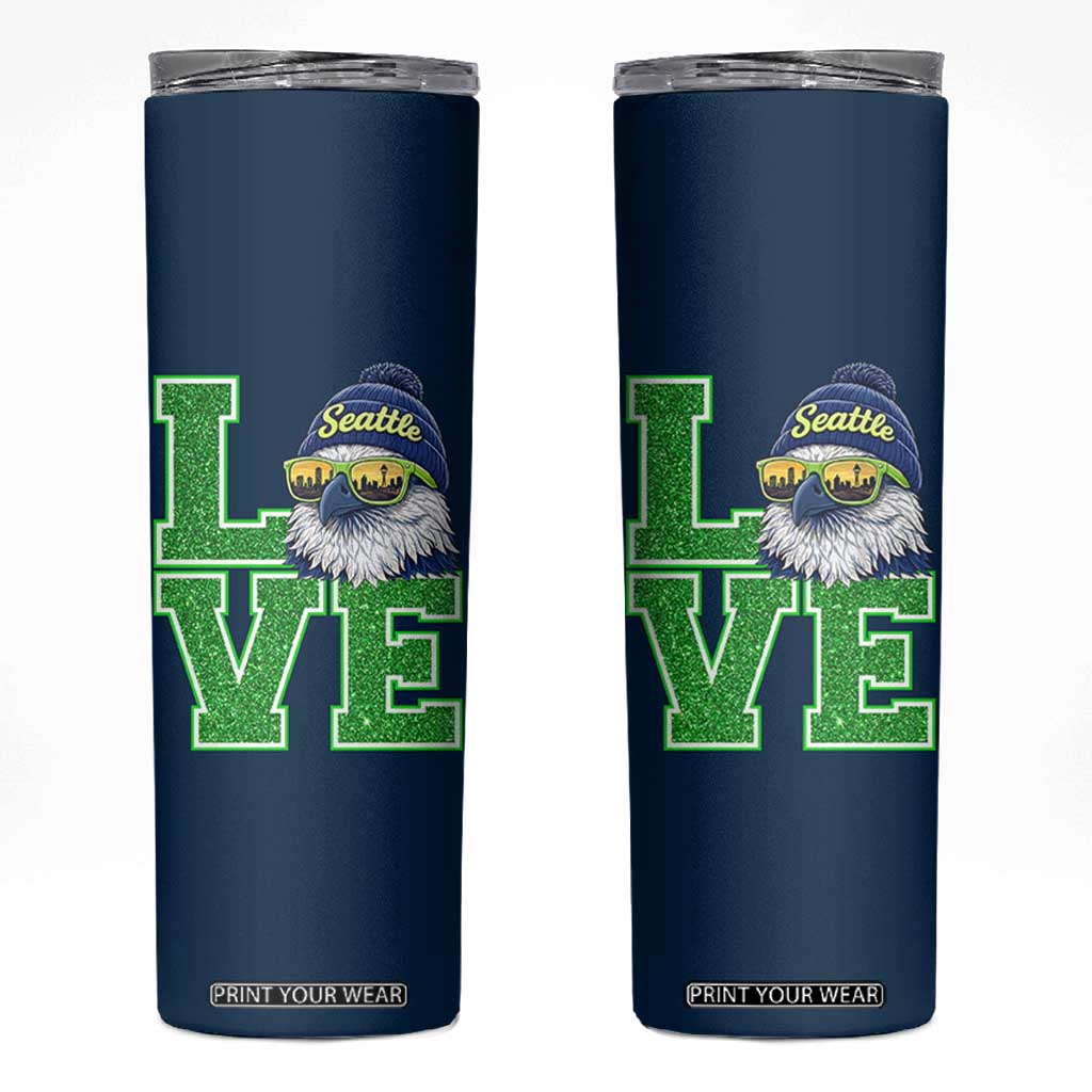 Seattle LOVE Hawk Graphic Skinny Tumbler Blue and Green Game Day Sports Fan TS02 Navy Print Your Wear