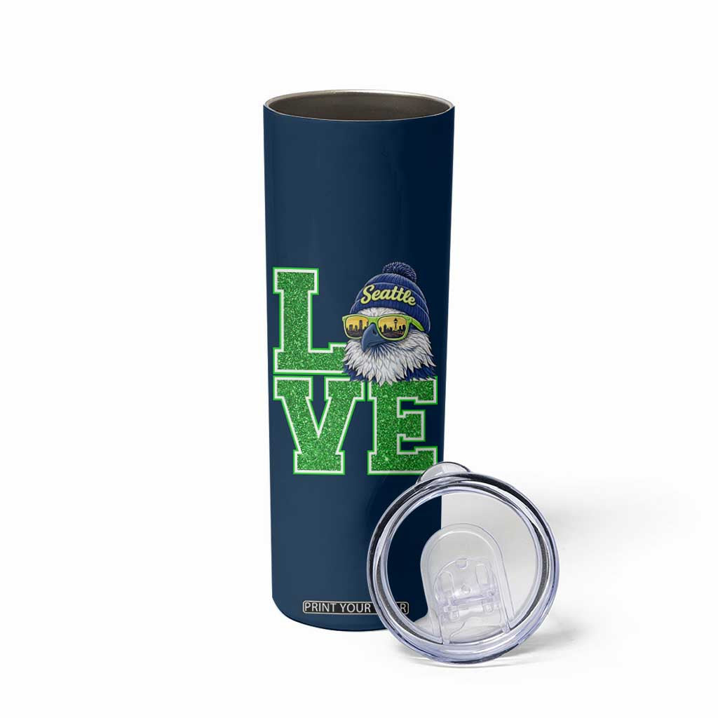 Seattle LOVE Hawk Graphic Skinny Tumbler Blue and Green Game Day Sports Fan TS02 Print Your Wear