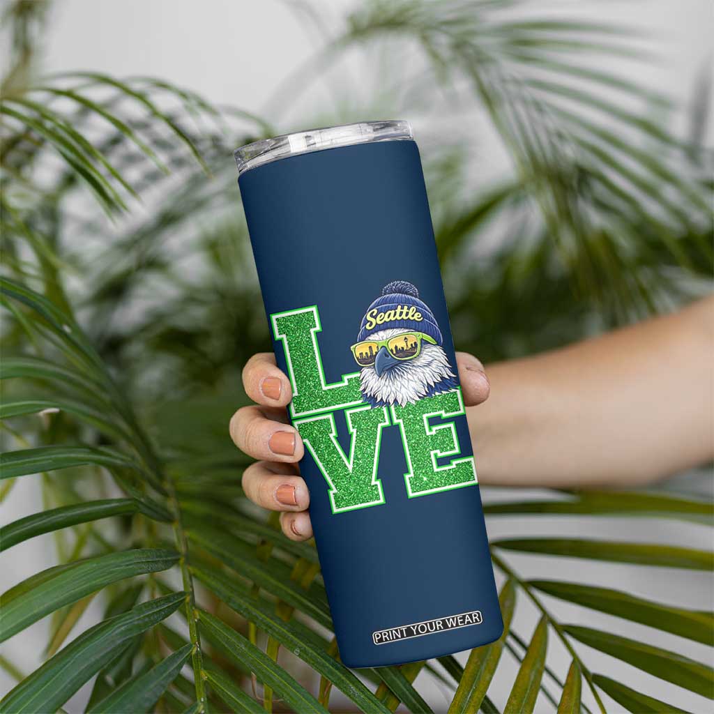 Seattle LOVE Hawk Graphic Skinny Tumbler Blue and Green Game Day Sports Fan TS02 Print Your Wear