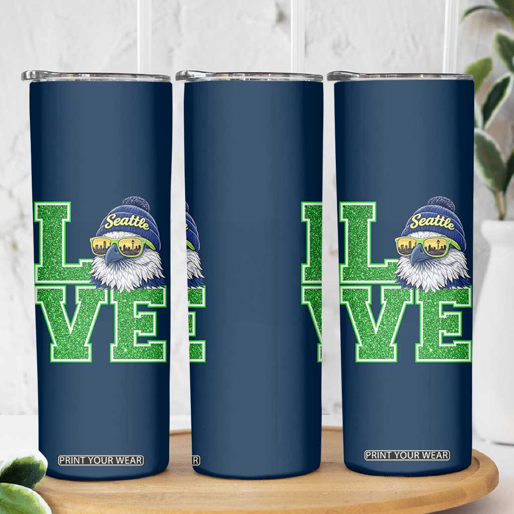 Seattle LOVE Hawk Graphic Skinny Tumbler Blue and Green Game Day Sports Fan TS02 Print Your Wear