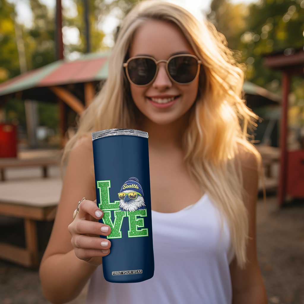 Seattle LOVE Hawk Graphic Skinny Tumbler Blue and Green Game Day Sports Fan TS02 Print Your Wear