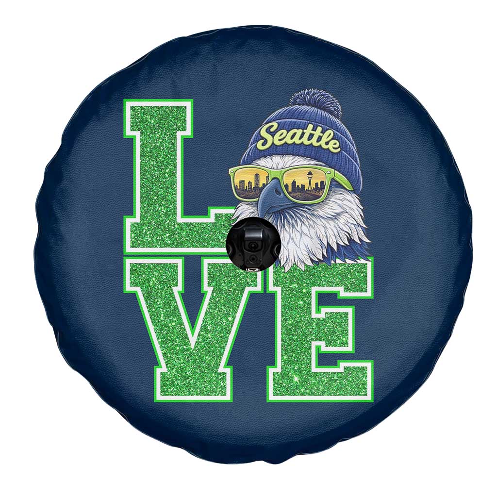 Seattle LOVE Hawk Graphic Spare Tire Cover Blue and Green Game Day Sports Fan TS02 Print Your Wear