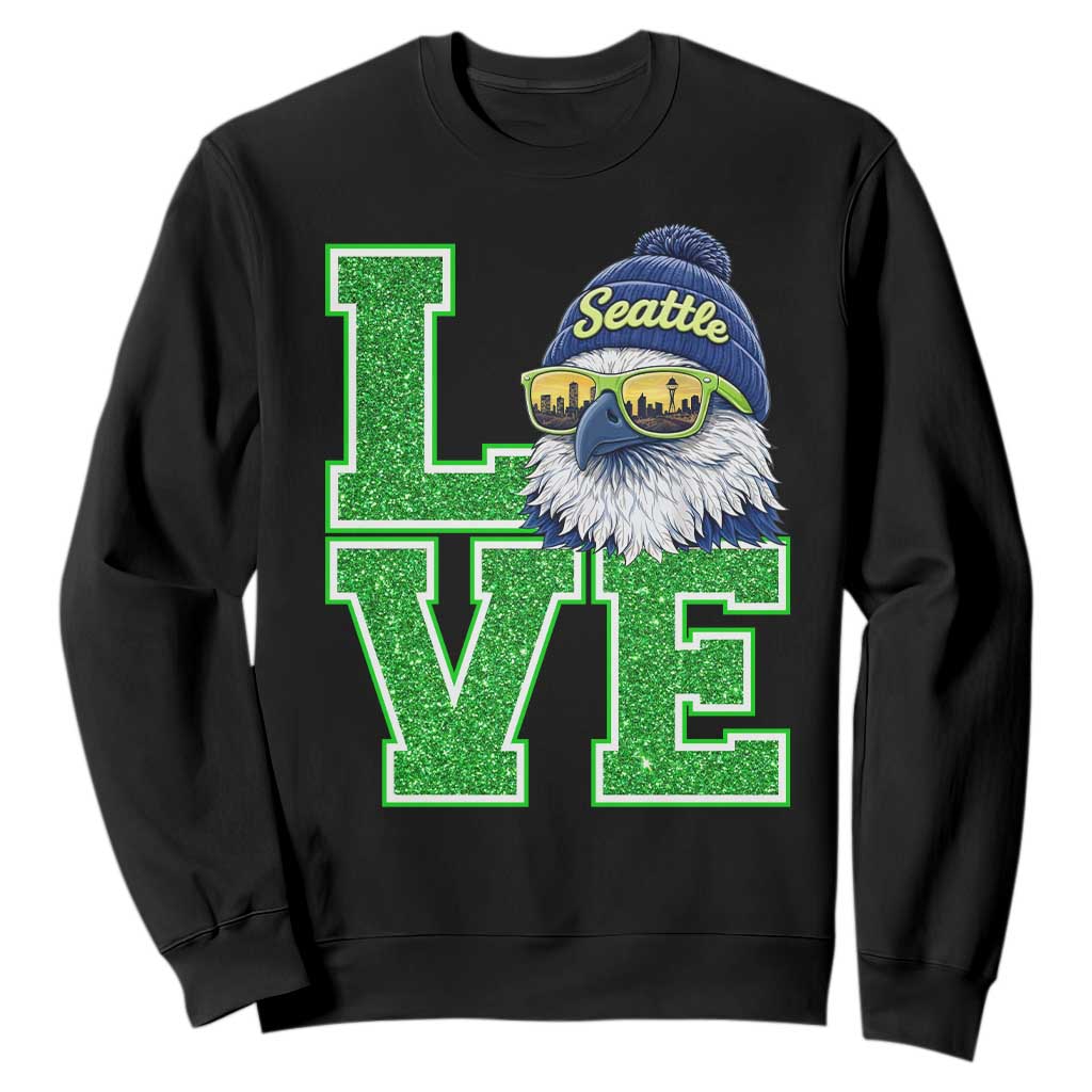Seattle LOVE Hawk Graphic Sweatshirt Blue and Green Game Day Sports Fan TS02 Black Print Your Wear