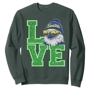 Seattle LOVE Hawk Graphic Sweatshirt Blue and Green Game Day Sports Fan TS02 Dark Forest Green Print Your Wear