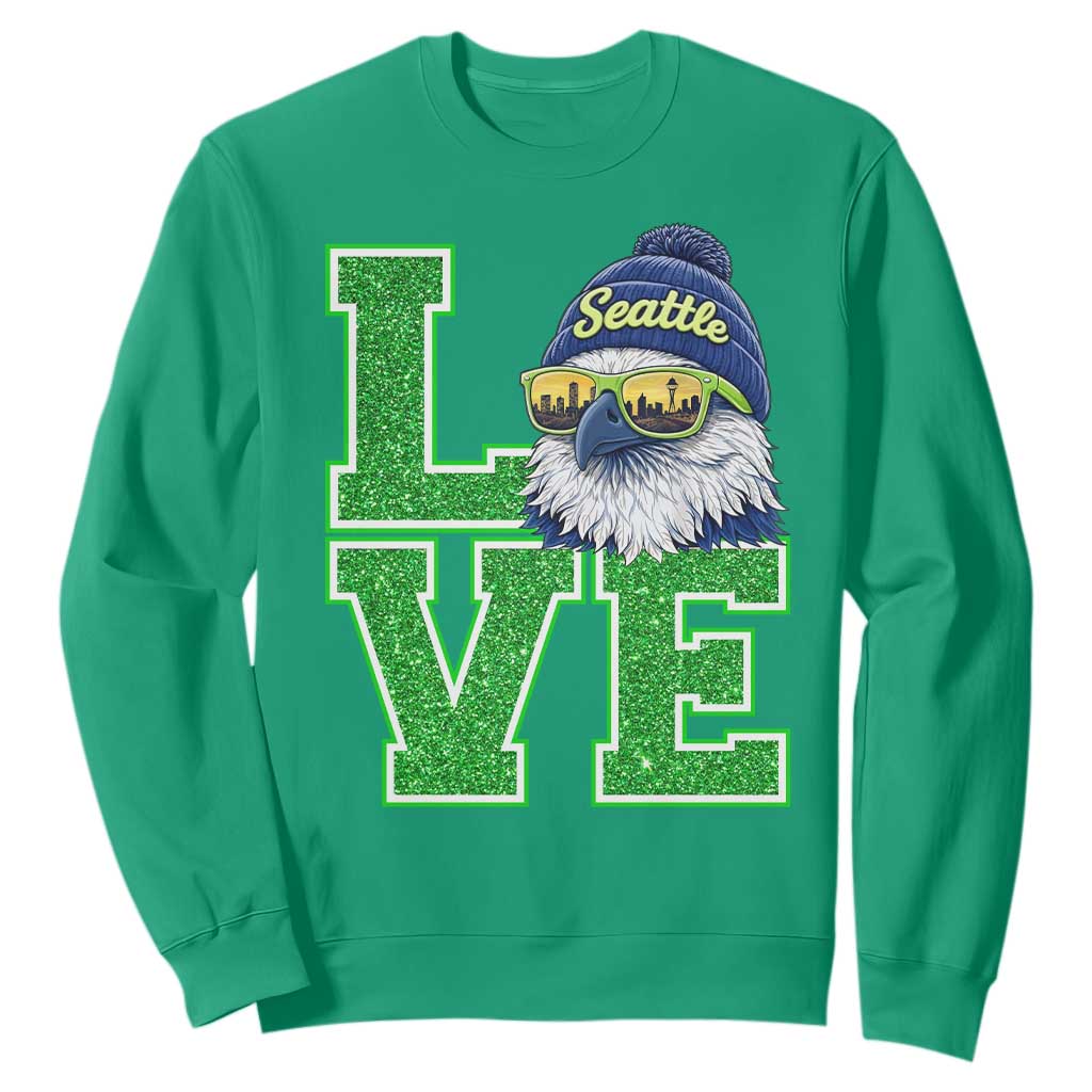 Seattle LOVE Hawk Graphic Sweatshirt Blue and Green Game Day Sports Fan TS02 Irish Green Print Your Wear