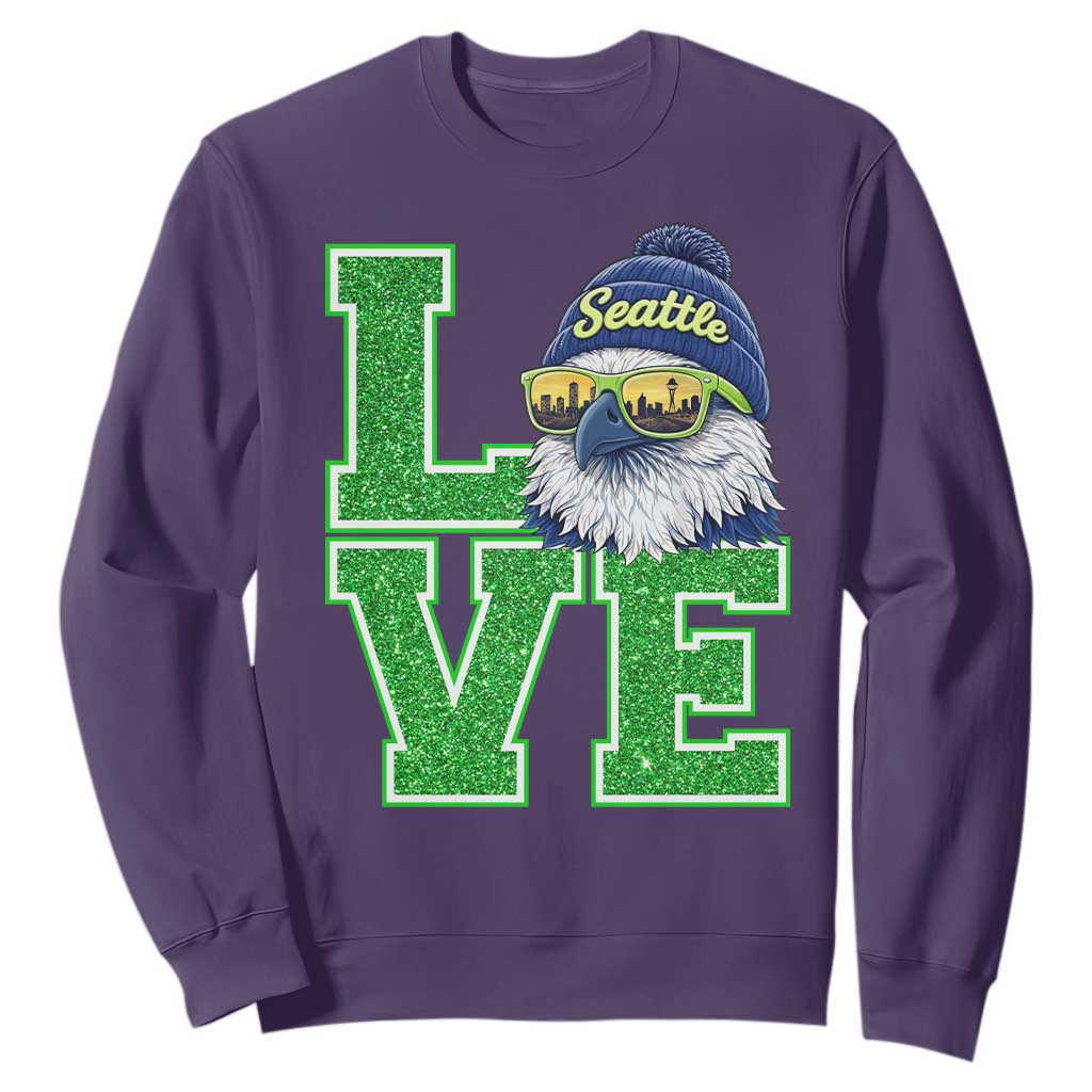 Seattle LOVE Hawk Graphic Sweatshirt Blue and Green Game Day Sports Fan TS02 Purple Print Your Wear