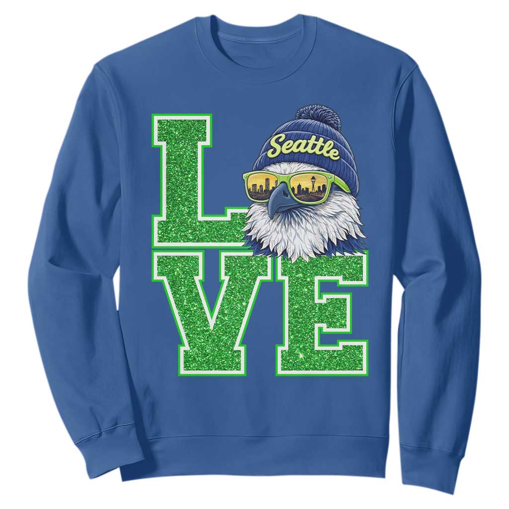 Seattle LOVE Hawk Graphic Sweatshirt Blue and Green Game Day Sports Fan TS02 Royal Blue Print Your Wear
