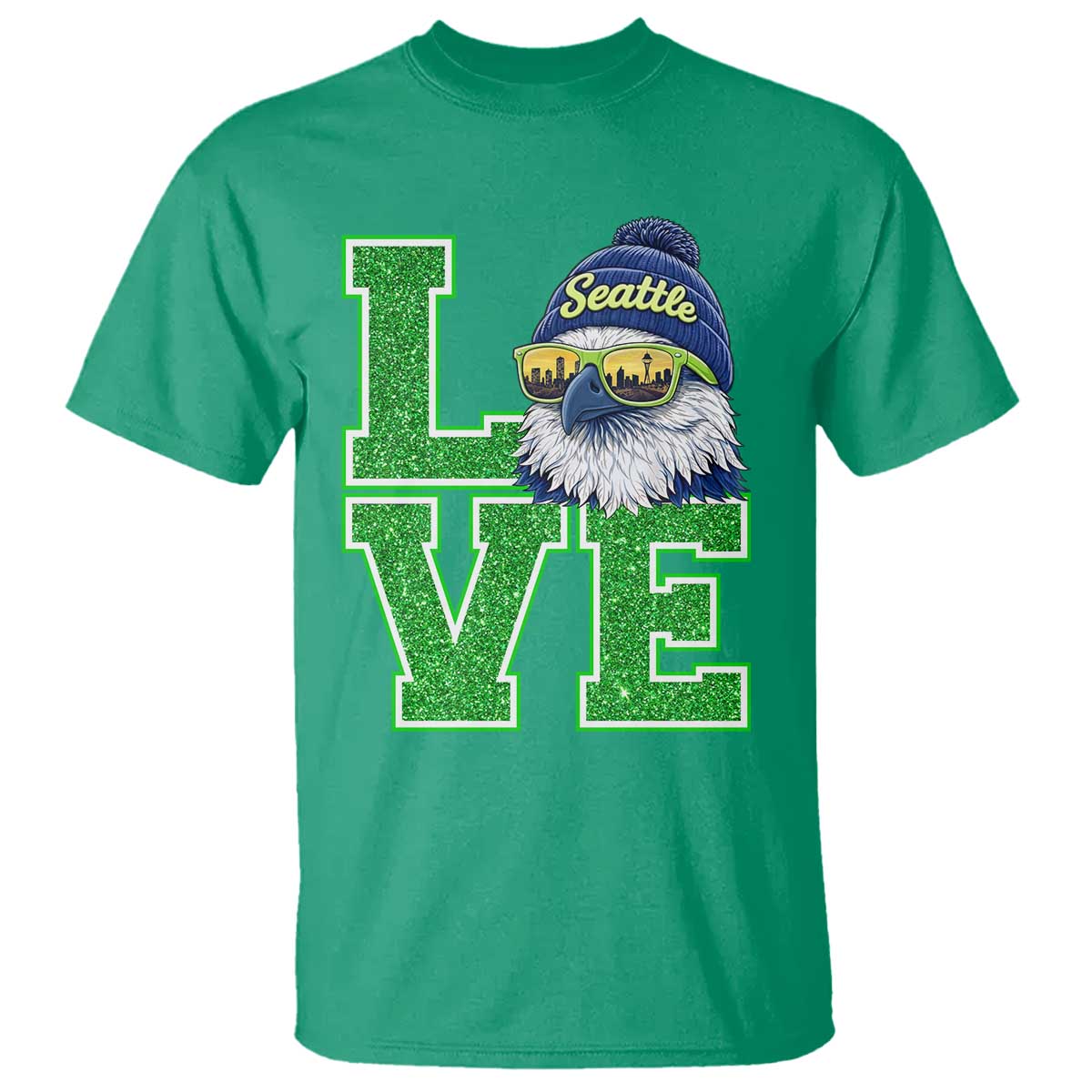 Seattle LOVE Hawk Graphic T Shirt Blue and Green Game Day Sports Fan TS02 Irish Green Print Your Wear