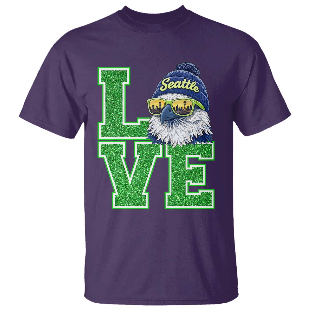 Seattle LOVE Hawk Graphic T Shirt Blue and Green Game Day Sports Fan TS02 Purple Print Your Wear