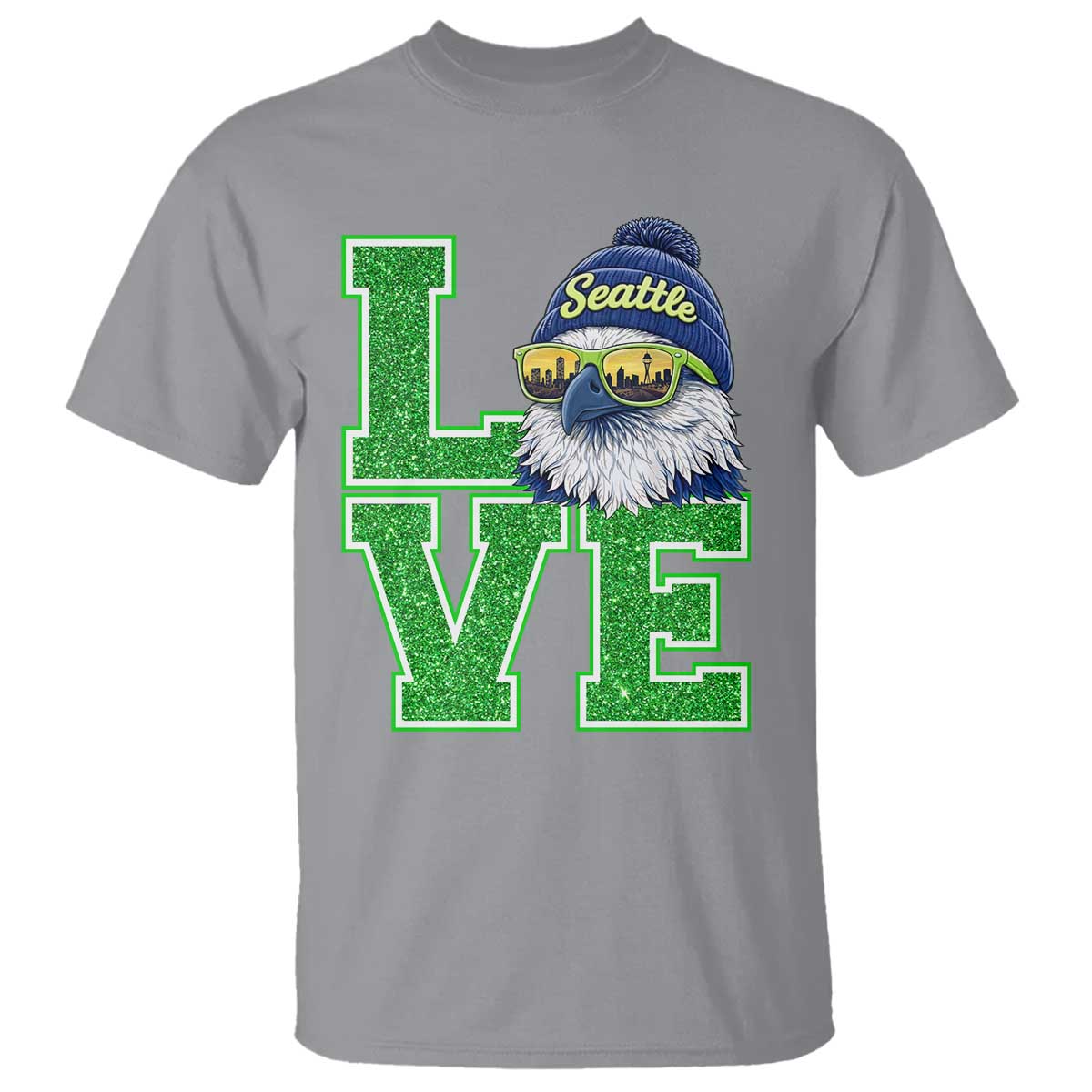Seattle LOVE Hawk Graphic T Shirt Blue and Green Game Day Sports Fan TS02 Sport Gray Print Your Wear