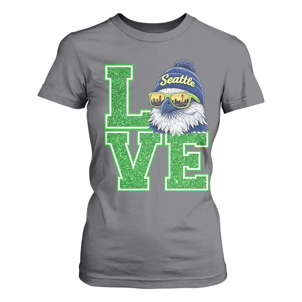 Seattle LOVE Hawk Graphic T Shirt For Women Blue and Green Game Day Sports Fan TS02 Charcoal Print Your Wear