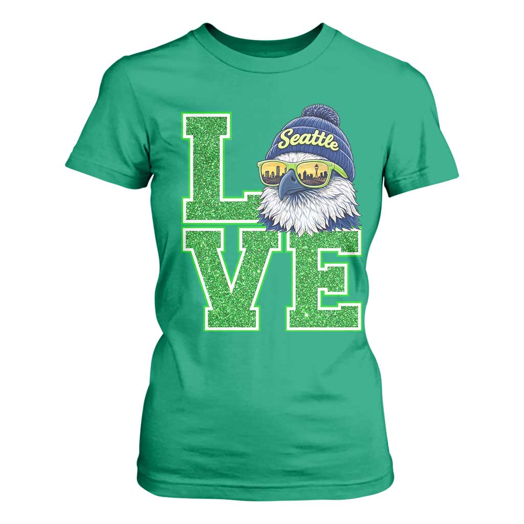 Seattle LOVE Hawk Graphic T Shirt For Women Blue and Green Game Day Sports Fan TS02 Irish Green Print Your Wear