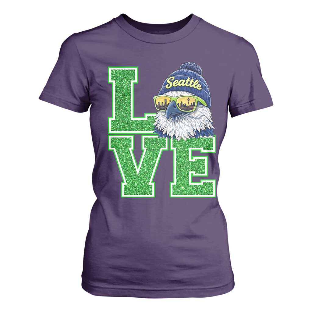 Seattle LOVE Hawk Graphic T Shirt For Women Blue and Green Game Day Sports Fan TS02 Purple Print Your Wear