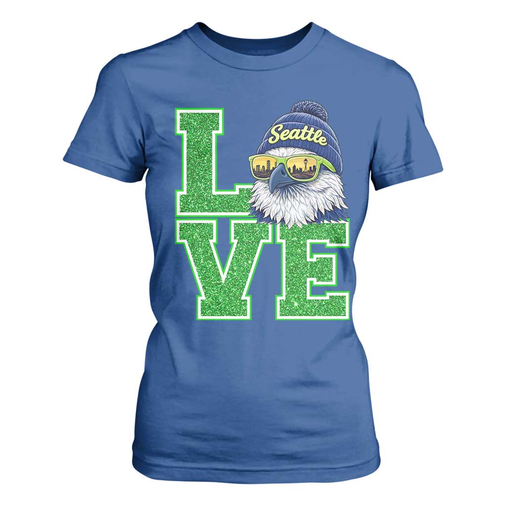 Seattle LOVE Hawk Graphic T Shirt For Women Blue and Green Game Day Sports Fan TS02 Royal Blue Print Your Wear