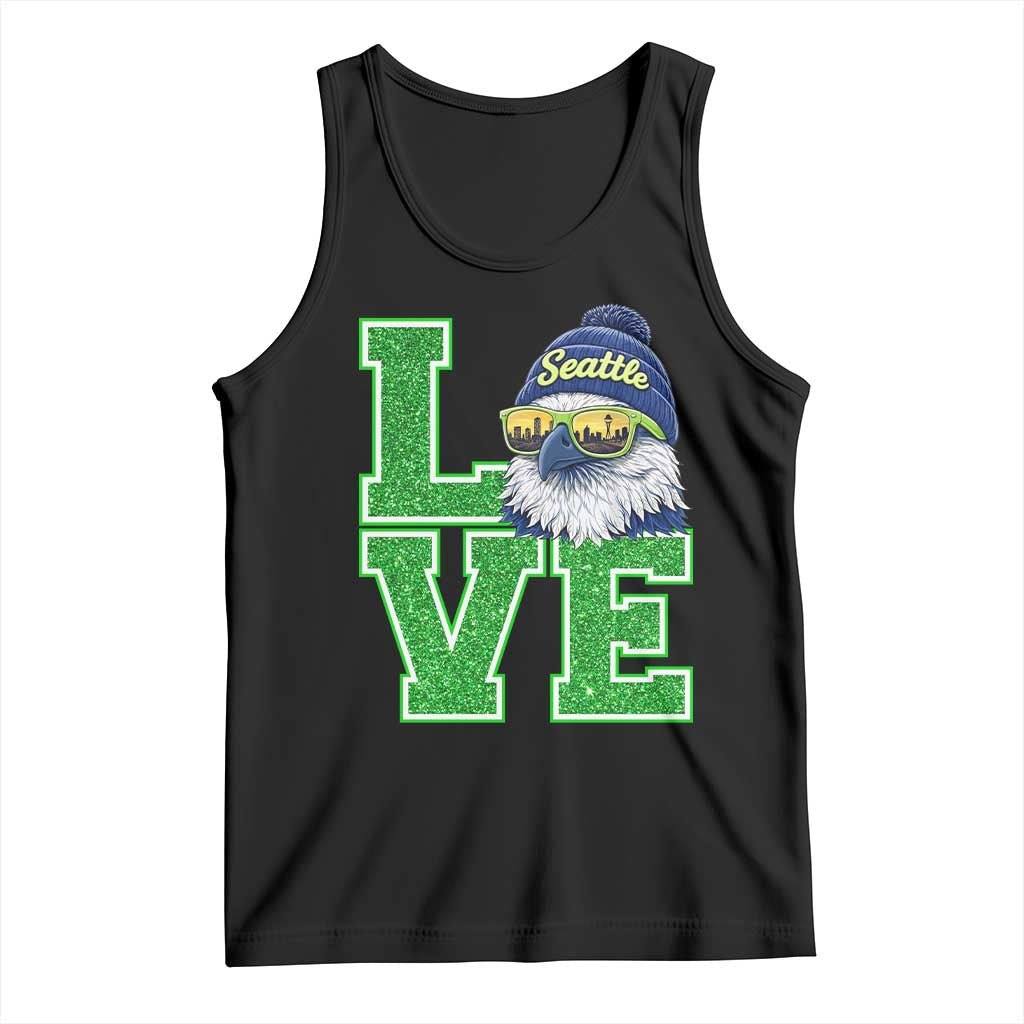 Seattle LOVE Hawk Graphic Tank Top Blue and Green Game Day Sports Fan TS02 Black Print Your Wear