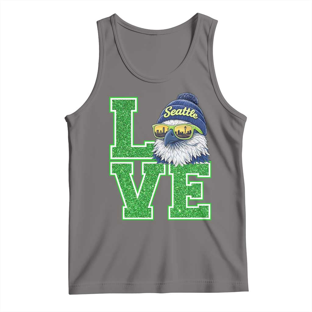 Seattle LOVE Hawk Graphic Tank Top Blue and Green Game Day Sports Fan TS02 Deep Heather Print Your Wear