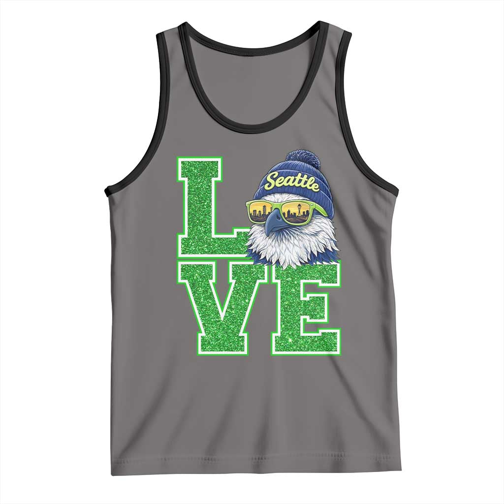 Seattle LOVE Hawk Graphic Tank Top Blue and Green Game Day Sports Fan TS02 Deep Heather Black Print Your Wear