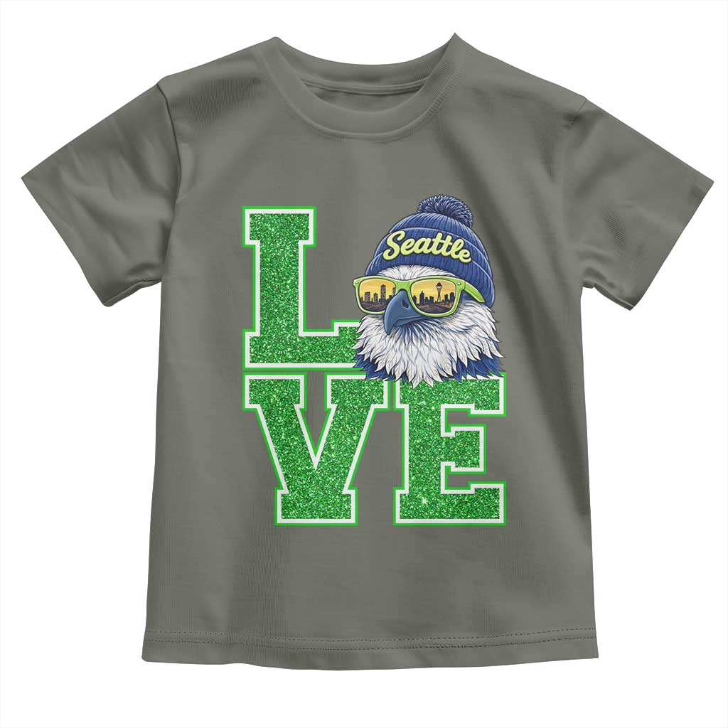 Seattle LOVE Hawk Graphic Toddler T Shirt Blue and Green Game Day Sports Fan TS02 Military Green Print Your Wear