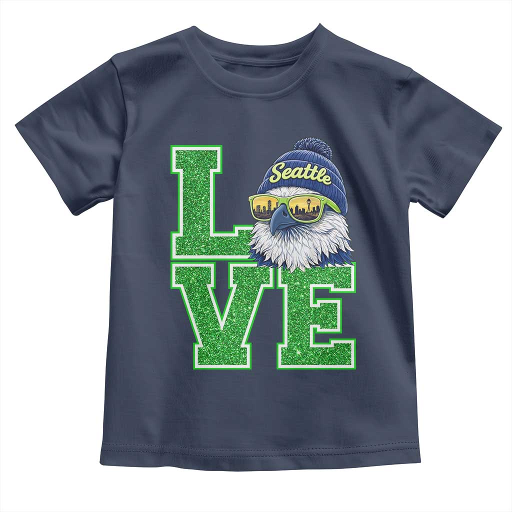 Seattle LOVE Hawk Graphic Toddler T Shirt Blue and Green Game Day Sports Fan TS02 Navy Print Your Wear