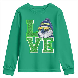 Seattle LOVE Hawk Graphic Youth Sweatshirt Blue and Green Game Day Sports Fan TS02 Irish Green Print Your Wear