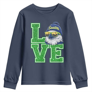 Seattle LOVE Hawk Graphic Youth Sweatshirt Blue and Green Game Day Sports Fan TS02 Navy Print Your Wear
