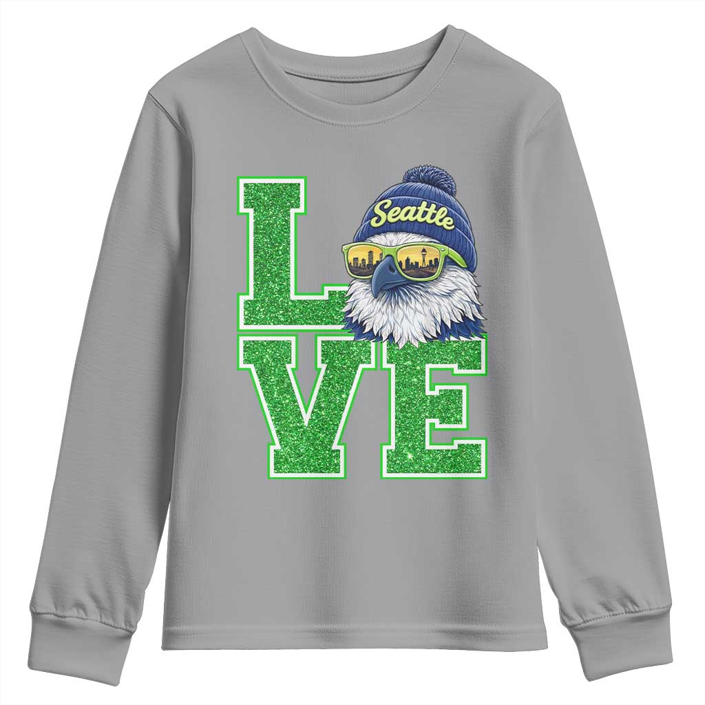 Seattle LOVE Hawk Graphic Youth Sweatshirt Blue and Green Game Day Sports Fan TS02 Sport Gray Print Your Wear