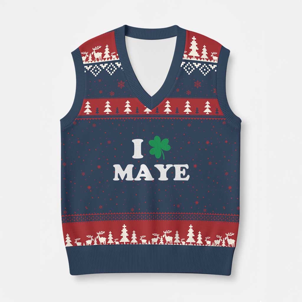 I Shamrock Maye V-Neck Knit Sweater Vest St. Patrick’s Day Sports Fan Irish Twist TS02 Navy Red Print Your Wear