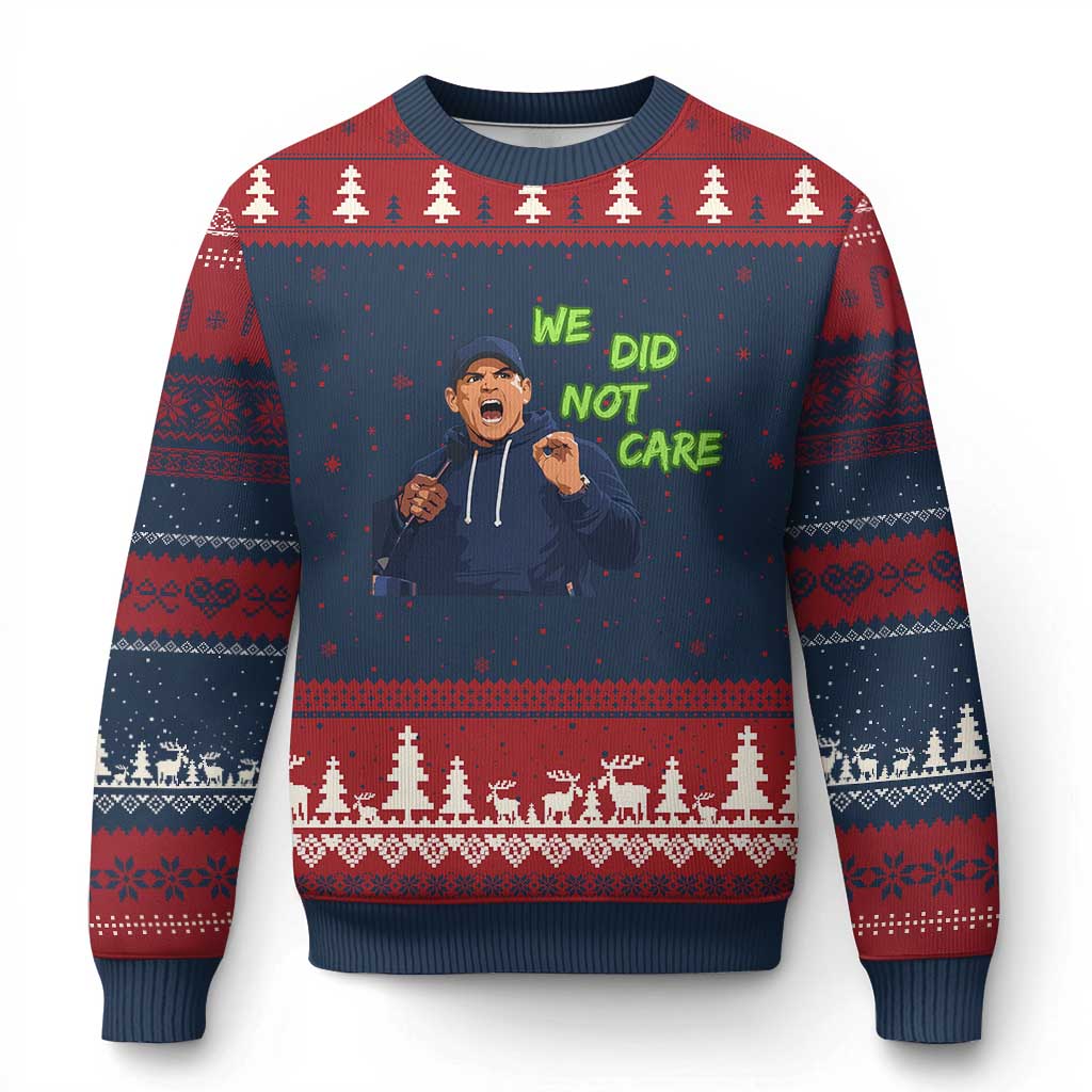 We Did Not Care Funny Hype Coach Ugly Christmas Sweater Blunt Post-Game Comment TS02 Navy Red Print Your Wear