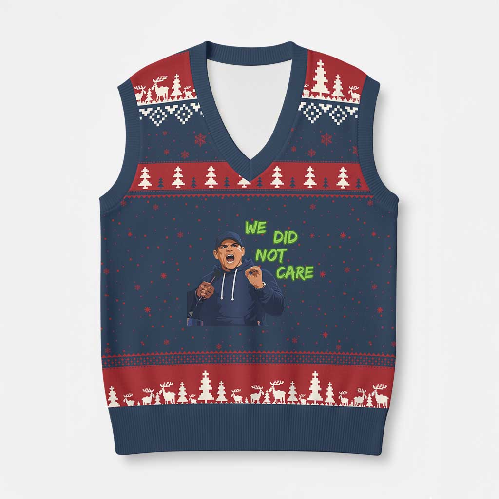 We Did Not Care Funny Hype Coach V-Neck Knit Sweater Vest Blunt Post-Game Comment TS02 Navy Red Print Your Wear