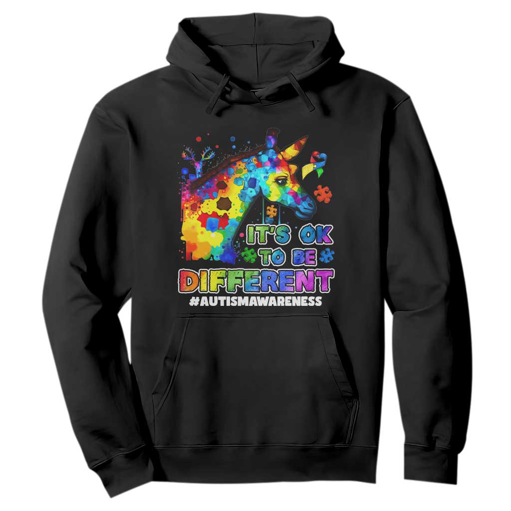 Giraffe Autism Awareness Hoodie It's Ok To Be Different Support Autistic TS02 Black Printyourwear
