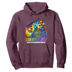 Giraffe Autism Awareness Hoodie It's Ok To Be Different Support Autistic TS02 Maroon Printyourwear