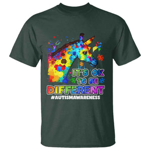 Giraffe Autism Awareness T Shirt It's Ok To Be Different Support Autistic TS02 Dark Forest Green Printyourwear