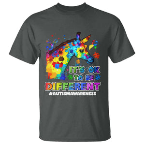 Giraffe Autism Awareness T Shirt It's Ok To Be Different Support Autistic TS02 Dark Heather Printyourwear