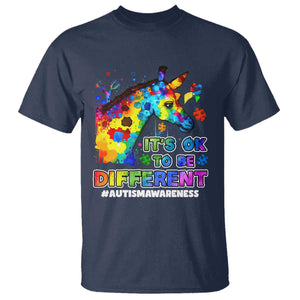 Giraffe Autism Awareness T Shirt It's Ok To Be Different Support Autistic TS02 Navy Printyourwear