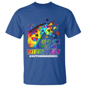 Giraffe Autism Awareness T Shirt It's Ok To Be Different Support Autistic TS02 Royal Blue Printyourwear