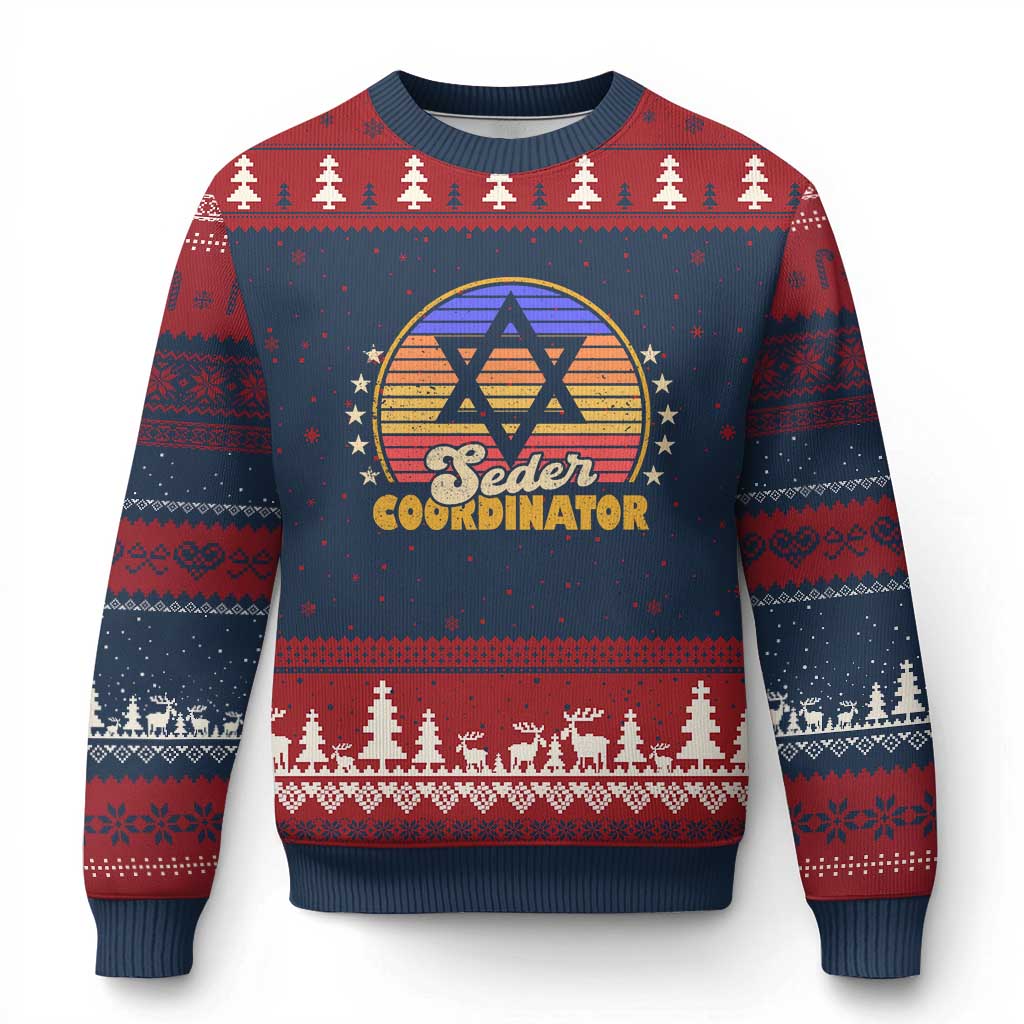 Funny Passover Ugly Christmas Sweater Seder Coordinator Jewish Passover Leader TS02 Navy Red Print Your Wear