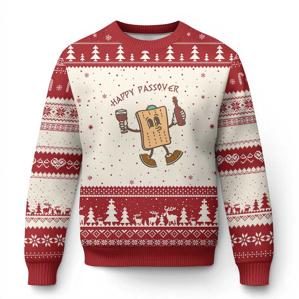 Happy Passover Matzah Drinking Ugly Christmas Sweater Wine and Matzo Matzatarian Funny Pesach Jewish TS02 Beige Red Print Your Wear