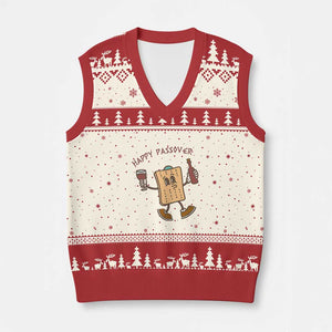 Happy Passover Matzah Drinking V-Neck Knit Sweater Vest Wine and Matzo Matzatarian Funny Pesach Jewish TS02 Beige Red Print Your Wear