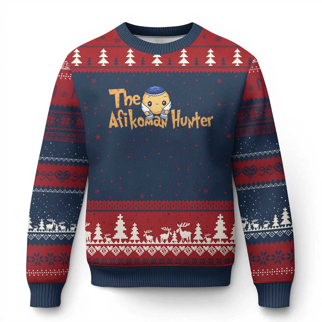 Funny Passover Ugly Christmas Sweater Afikoman Hunter Jewish Family Seder Matzah TS02 Navy Red Print Your Wear